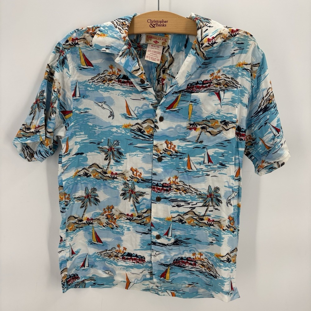 Caribbean Joe brand Hawaiian tropical print button-down‎ shirt Mens Medium